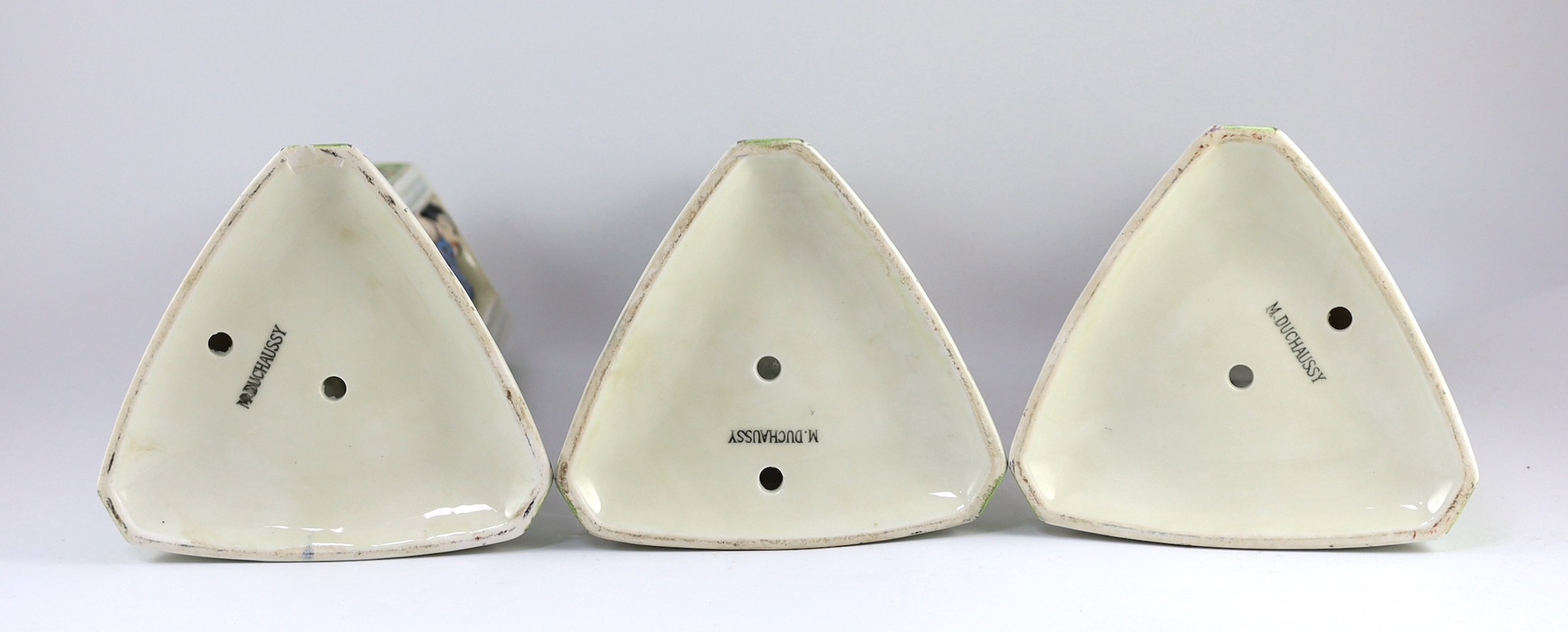 Three Limoges for Maison Duchaussy Art Deco ceramic 'Three Continents' perfume burners, 42cms high 42.5cm high